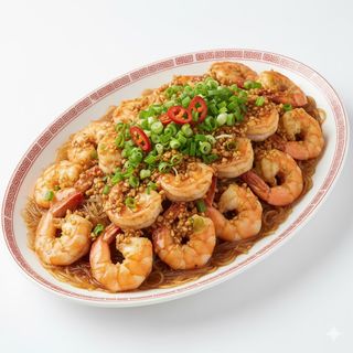 111 - Gamberoni con spaghetti di soia e aglio