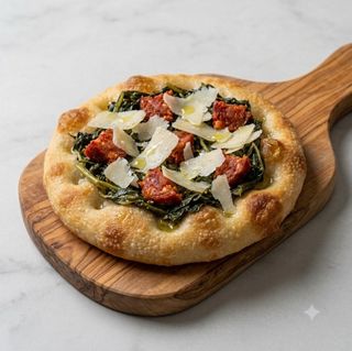 Pinsa cicoria, polpa di ventricina e pecorino