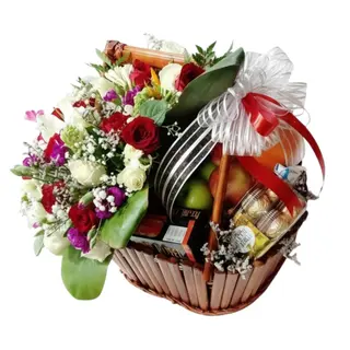 Grand Harvest Basket: Flowers, Wine, Chocolates & Fruit