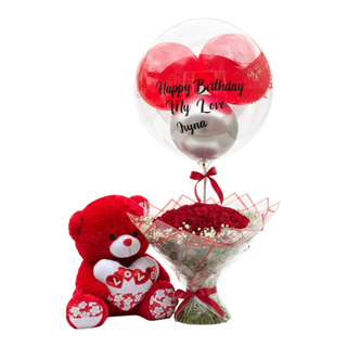 Flower Ballons And Bear