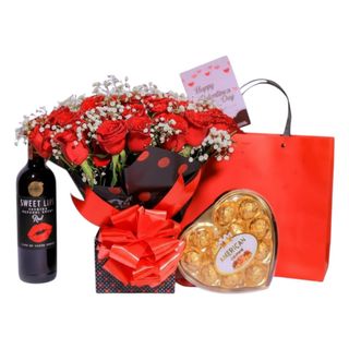 Red Standing Bouquet with Sweet Lips & Chocolates