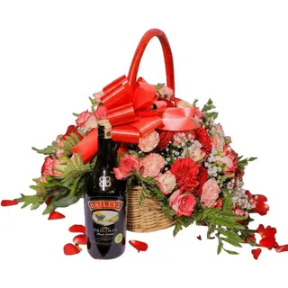 Mixed Rose Basket with Baileys