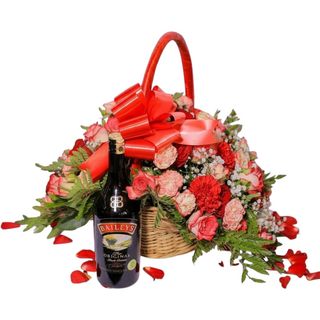 Mixed Rose Basket with Baileys