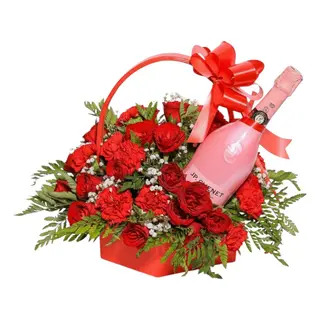 Red Basket with Champagne