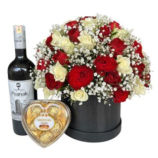 Mixed Bouquet, Wine (750ml) & Chocolates