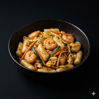 379 Gnocchi di riso con gamberi e verdure