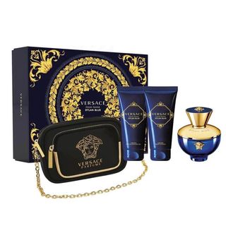 Versace Dylan Blue (Women) Set: 100ml EDP+ 100ml BL+ 100ml SG+ Clutch bag