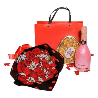 Double Dozen Roses with JP Chenet & Chocolates