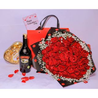 50 Roses With Gypso Baileys, Chocolate