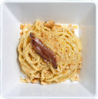 Spaghettone burro, alici, bottarga e limone 