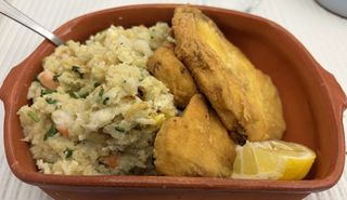 Açorda de Camarão com Cação Frito