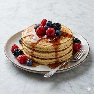 Pancakes sciroppo d'acero e frutti di bosco