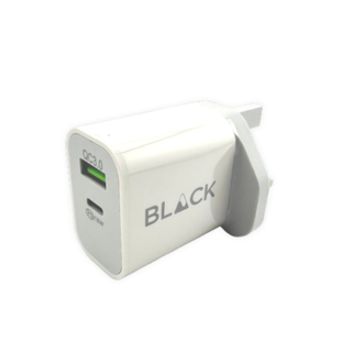 BLACK Power W 2 in 1 Fast Charging Brick 20W with USB A and C, 1Yr warranty