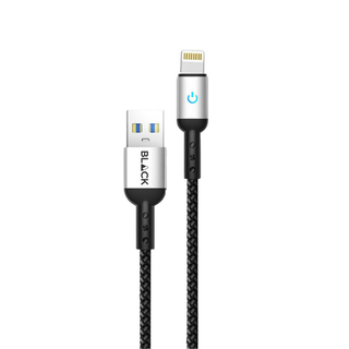 BLACK Charging Cable Strong&Fast Nylon Braided USB A to Lightning (apple), 25000+bend, LED, 1.2m, 1Yr warranty