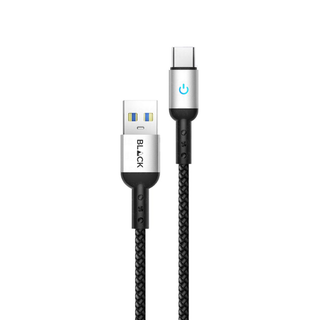 BLACK Charging Cable Strong&Fast Nylon Braided USB A to USB C, 25000+bend, LED, 1.2m, 1Yr warranty