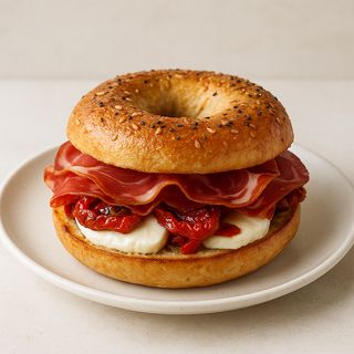 Bagel capocollo, pomodoro secco e mozzarella