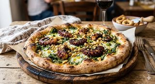 Bianca con pesto di cime di rape, polpo arrosto e tarallo pugliese sbriciolato