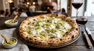 Bianca con stracciatella, scaglie di grana e polvere di pistacchio di Bronte