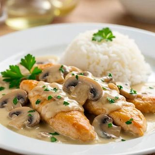 Bifinho de Frango com Cogumelos + Bebida + Sobremesa