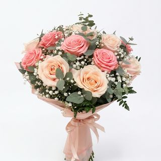 Bouquet di 10 rose miste Bianche e lilla