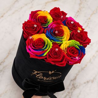 Box con 10 rose stabilizzate (eterne) rainbow