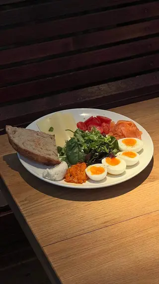 Breakfast set with salmon