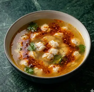 Brodo di pesce con salsa piccante