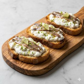 Bruschette alici, stracciata e lime