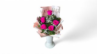 Buket 5 večnih ruža ciklama