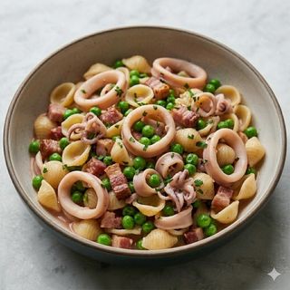 Calamari piselli e pancetta