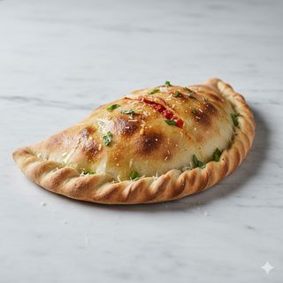 Calzone con polpa di pomodoro, mozzarella fiordilatte, prosciutto cotto e funghi