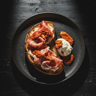 Capocollo, stracciatella e crema di pom. Secchi