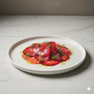 Carpaccio di salmone marinato alla barbabietola rossa