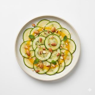 Carpaccio di zucchine, succo d'arancia e mandorle tostate - una porzione