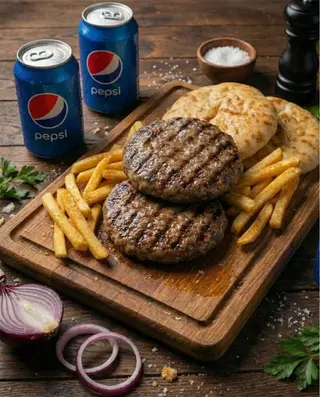 2x Pljeskavica 150g +Pomfrit 200g + 2x Pepsi