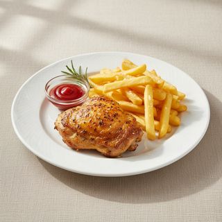 Coscia di pollo con patate fritte