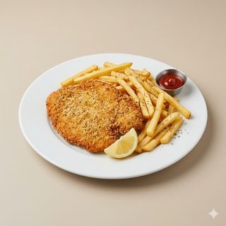 Cotoletta di pollo e patatine fritte