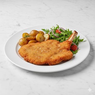 Cotoletta di vitello alla milanese con patate e insalata mista
