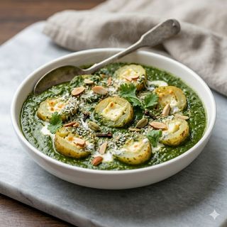 Creamy sauce of spinach with potato and cheese