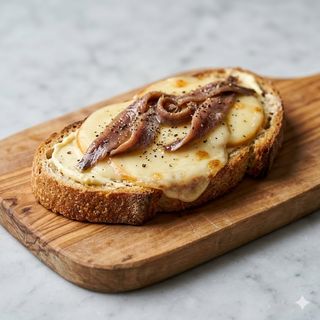 Crostone burro, scamorza affumicata e alici