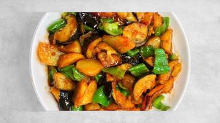 Eggplant, potato and green pepper