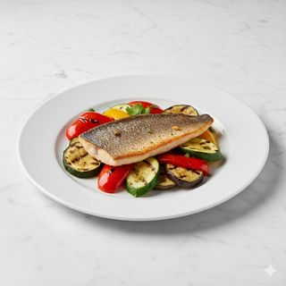 Filetto di orata con verdure grigliate e patate al forno