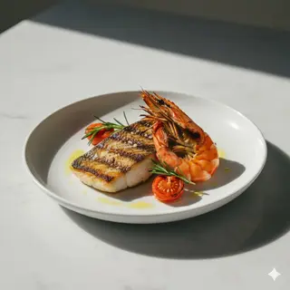 Filetto di spigola & gamberone grigliato