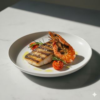 Filetto di spigola & gamberone grigliato