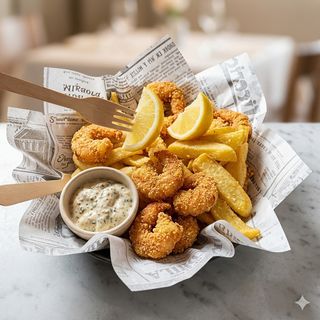 Fish and chips gamberi