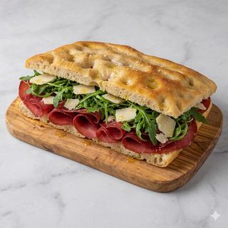 Focaccia bresaola, rucola e scaglie di grana