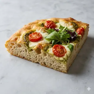 Pomodoro, mozzarella, pesto, insalata