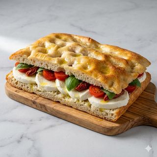 Focaccia pomodoro e mozzarella di bufala