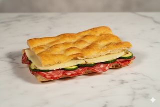 Focaccia con salame, formaggio e zucchine