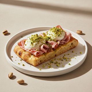 Focaccia mortadella, burrata e pistacchi